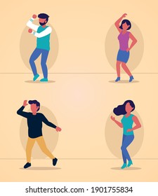 people dancing collection over brown background, colorful design, vector illustration