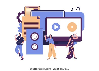 people dancing and enjoy the music flat illustration