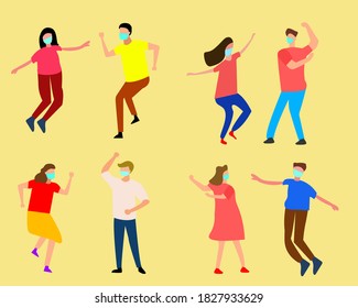 People dancing and enjoying in party with mask on their face, prevention from corona virus
