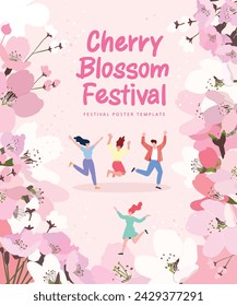 People dancing and enjoying the pink cherry blossom festival