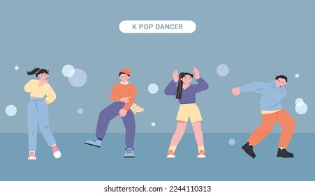 Gente bailando alegremente en una fiesta. Dos bailarinas y dos bailarinas masculinas.