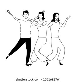 People dancing and having fun in black and white