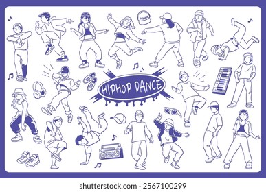 People dancing hiphop. Vector illustration.