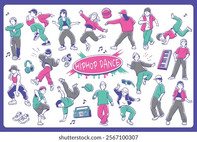 People dancing hiphop. Vector illustration.