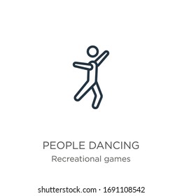 People dancing icon. Thin linear people dancing outline icon isolated on white background from recreational games collection. Line vector sign, symbol for web and mobile