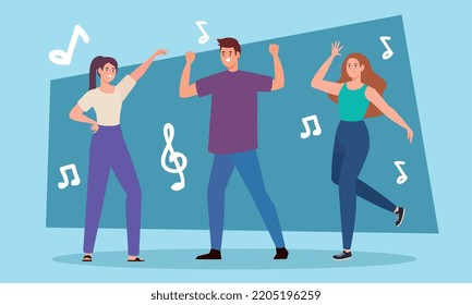 people dancing and music notes
