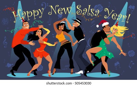 People dancing at the New Year's eve salsa dance party, EPS 8 vector illustration, no transparencies 