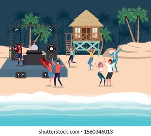 People dancing on the beach design, Summer vacation travel sea and lifestyle theme Vector illustration
