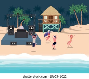 People dancing on the beach design, Summer vacation travel sea and lifestyle theme Vector illustration