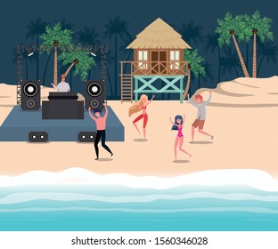 People dancing on the beach design, Summer vacation travel sea and lifestyle theme Vector illustration