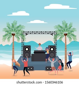 People dancing on the beach design, Summer vacation travel sea and lifestyle theme Vector illustration