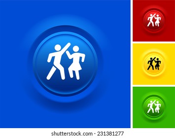 People Dancing on Blue Bevel Button