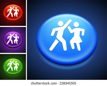 People Dancing on Blue Round Button