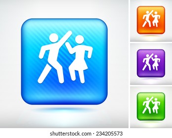 People Dancing on Blue Square Button