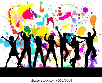 People dancing on colourful grunge background