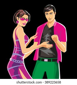 People dancing on the party. Vector flat color illustration.
