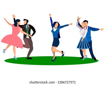 People dancing on a white background. In minimalist style. Flat isometric vector illustration