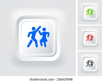 People Dancing on White Bevel Square Button