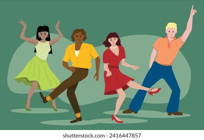 
People Dancing Party Together Disco Move Flat Vector