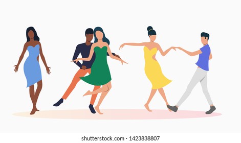 People dancing salsa. Leisure, fun, nightlife concept. Vector illustration can be used for topics like entertainment, dance school, salsa party