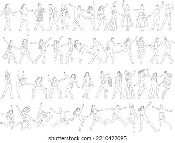 people dancing set sketch ,outline icon isolated vector