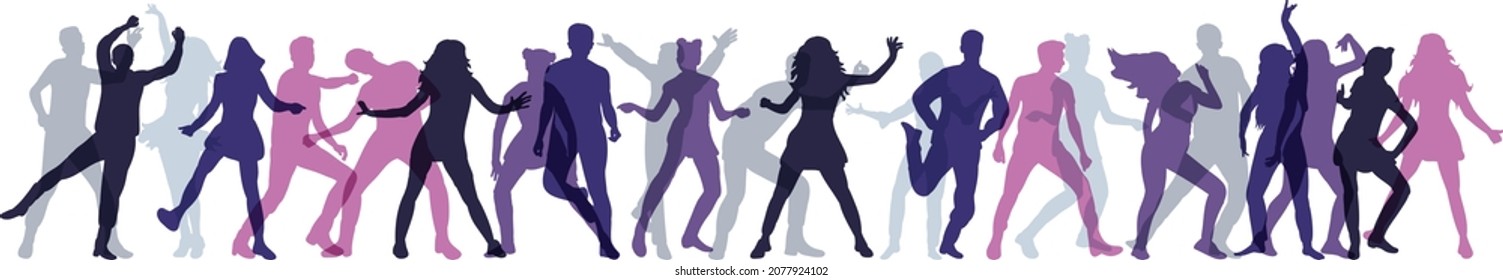 People Dancing Silhouette On White Background, Vector, Isolated