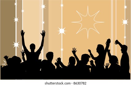 People dancing silhouettes with background