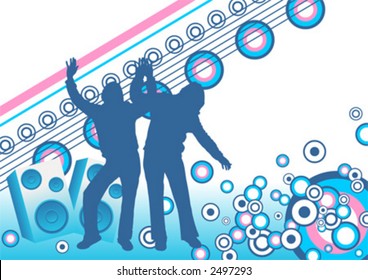 People dancing silhouettes over abstract background
