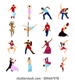 People dancing sport and social dances icons set isolated vector illustration