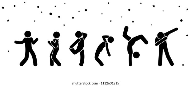 people dancing, stick figure icons, human silhouette, isolated pictogram dance