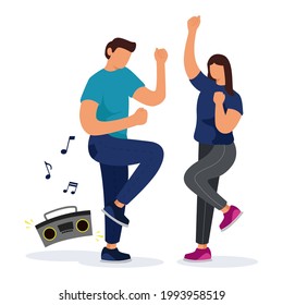 people dancing and waving hands. Flat vector illustration.  dancing concept for banner, website design or landing web page. Happy dancing people. Party, celebration, successful business project.