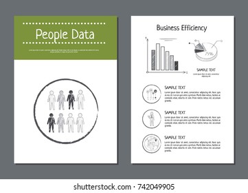 People data and business efficiency posters with sample text and icons of people and globe, graphics and schemes vector illustration