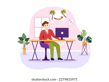 People Daydreaming Illustration with Imagining and Fantasizing in Bubble for Landing Page or Poster Templates in Flat Cartoon Hand Drawn