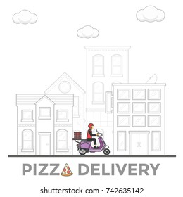 People delivery pizza using scooter across the city