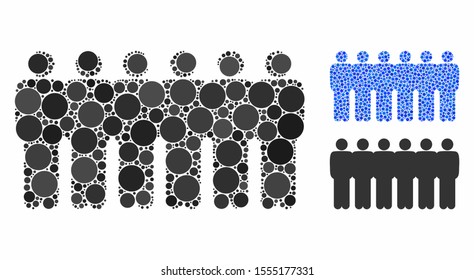 People demographics composition of small circles in variable sizes and shades, based on people demographics icon. Vector small circles are organized into blue composition.