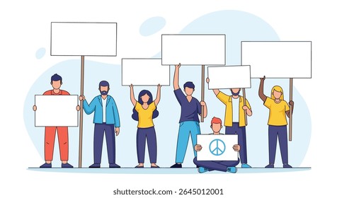 People Demonstrating Together Holding Blank Signs for Displaying Messages and Raising Public Awareness