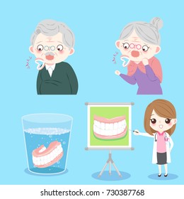 people with denture clean on the blue background