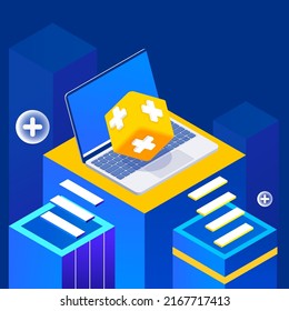 People are developing new drugs, technology medical treatment, vector isometric illustration