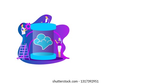 people developing robotic landing page web. Machine learning, artificial intelligence, digital brain and artificial thinking process concept, violet palette. Vector landing page.