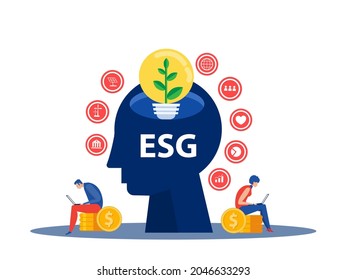 People development strategy tiny person concept.ESG awareness as environmental social governance evaluation outline vector