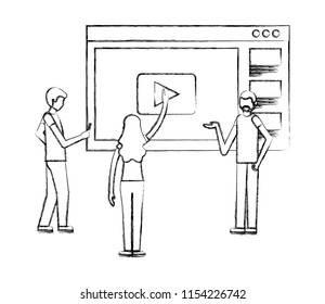 people with devices touching video website