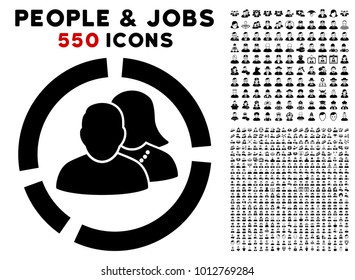 People Diagram icon with 550 bonus pitiful and glad user pictograms. Vector illustration style is flat black iconic symbols.