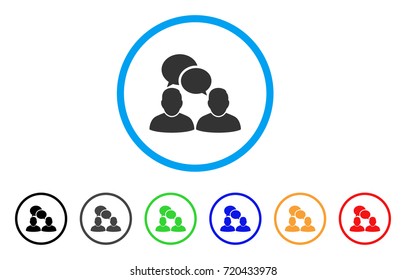People Dialog rounded icon. Style is a flat people dialog gray symbol inside light blue circle with black, gray, green, blue, red, orange versions. Vector designed for web and software interfaces.