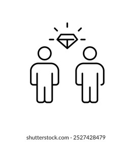 Personas y diamantes. Experiencia de usuario de Premium. Éxito compartido, excelente colaboración. Icono de trazo perfecto y editable del píxel