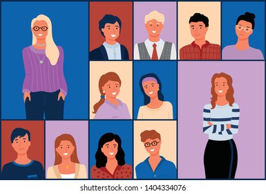 People of different age and clothing style vector, male wearing glasses casually dressed woman, old senior person wearing vest, lady with earrings necklace. Portrait of people group