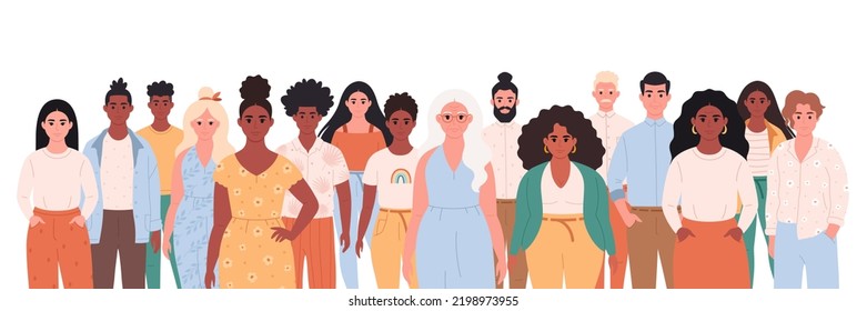 People of different age, races, appearance. Multicultural society. Social diversity of people in modern society. Hand drawn vector illustration