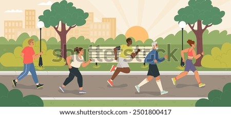 People of different age running in park during morning time