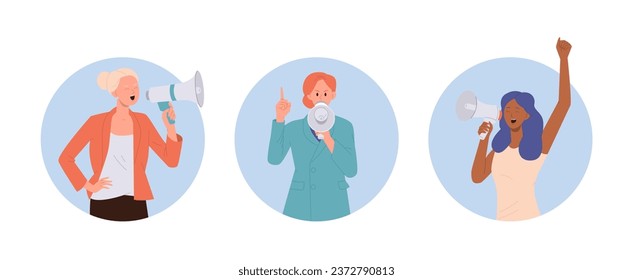 People of different age and social status activists, protesters cartoon characters round composition