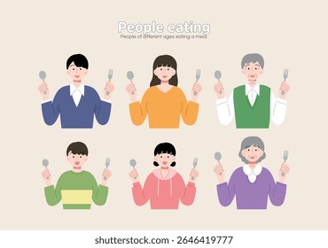 People of different ages holding spoons and forks