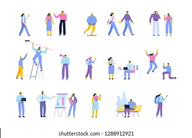 People of different ages and occupations. Male and female characters vector set. Flat vector characters isolated on white.	